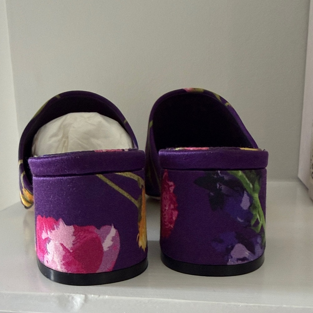Jimmy Choo Purple Floral Bow Slide Sandals with Yellow & Pink Accents - Picture 9 of 9